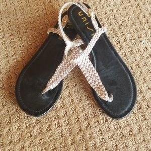 Silver Woven T-Strap Sandal w/ Black Sole